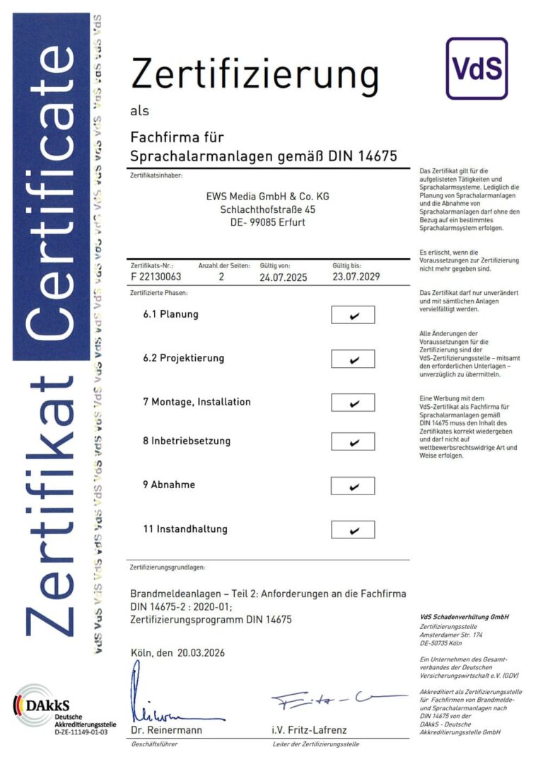 Fachfirma für SAA gemäß DIN 14675