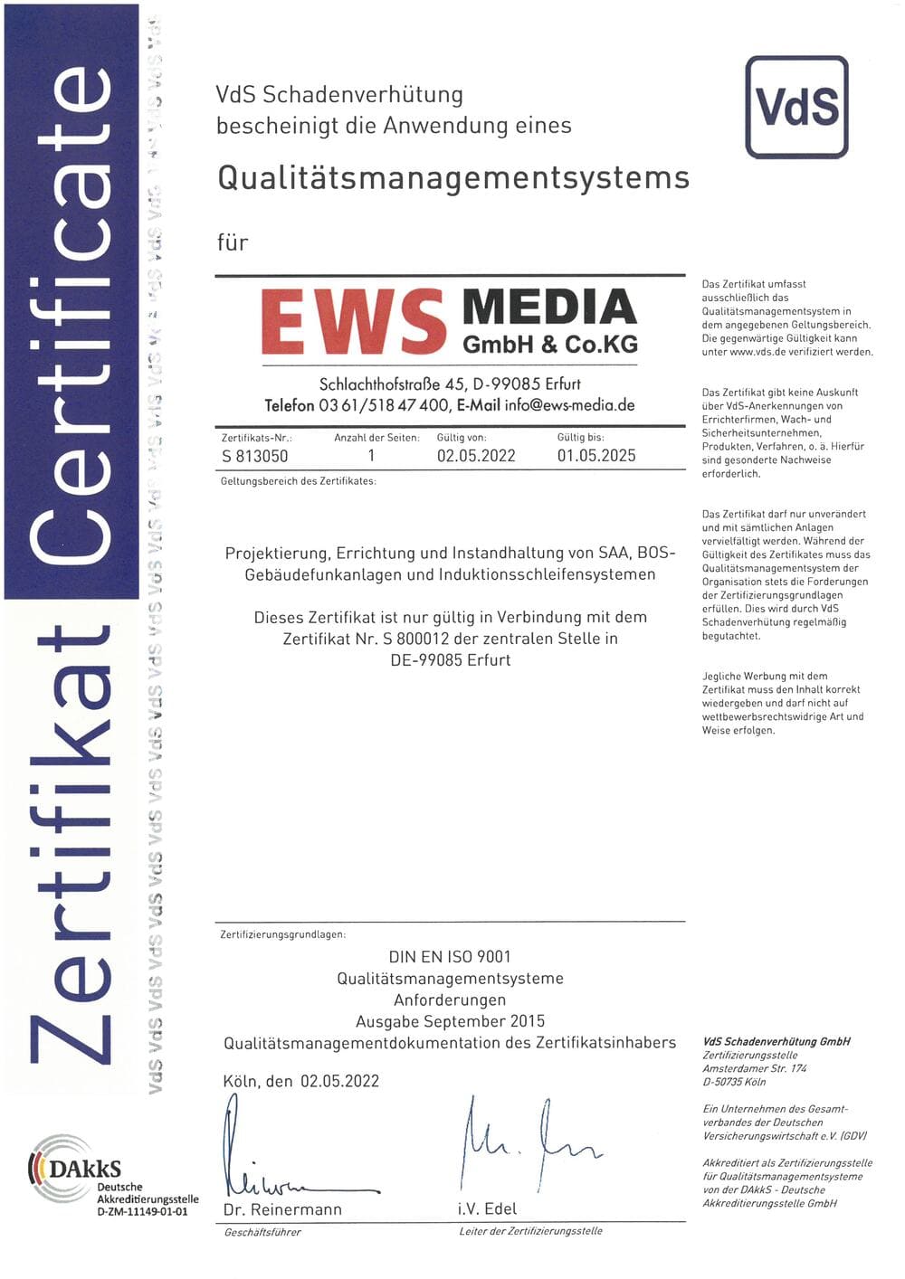 Zertifizierung Qualitätsmanagement nach DIN ISO 9001:2015