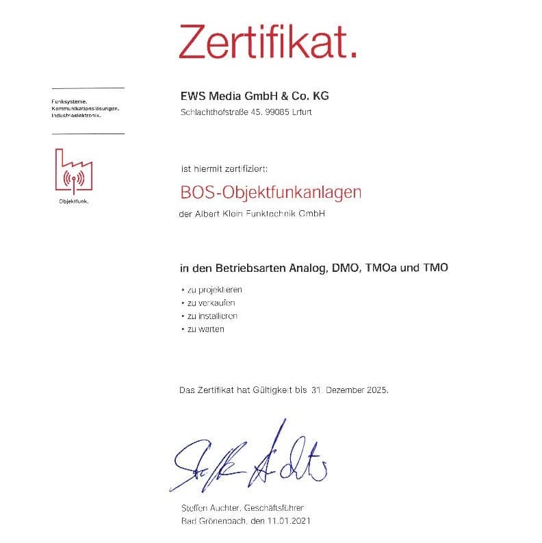Zertifikat AK-Funktechnik